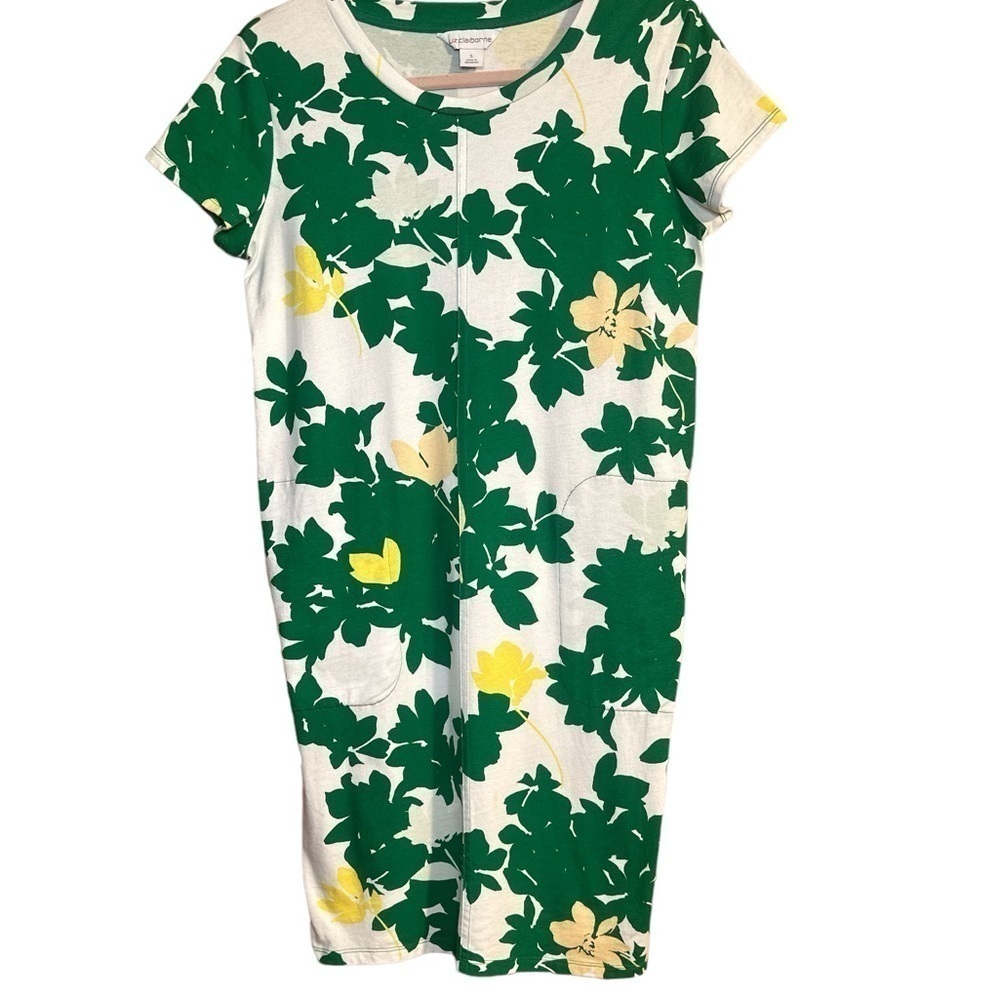 Liz Claiborne Scoop neck short sleeve 100%Cotton Shift Dress White & Kelly Green - Picture 6 of 8